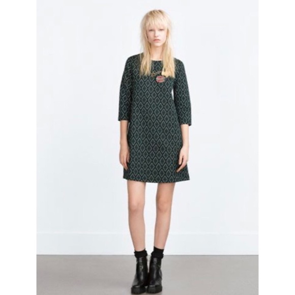ZARA beautiful tribal patterned dress with green and black diamonds design - Picture 1 of 7